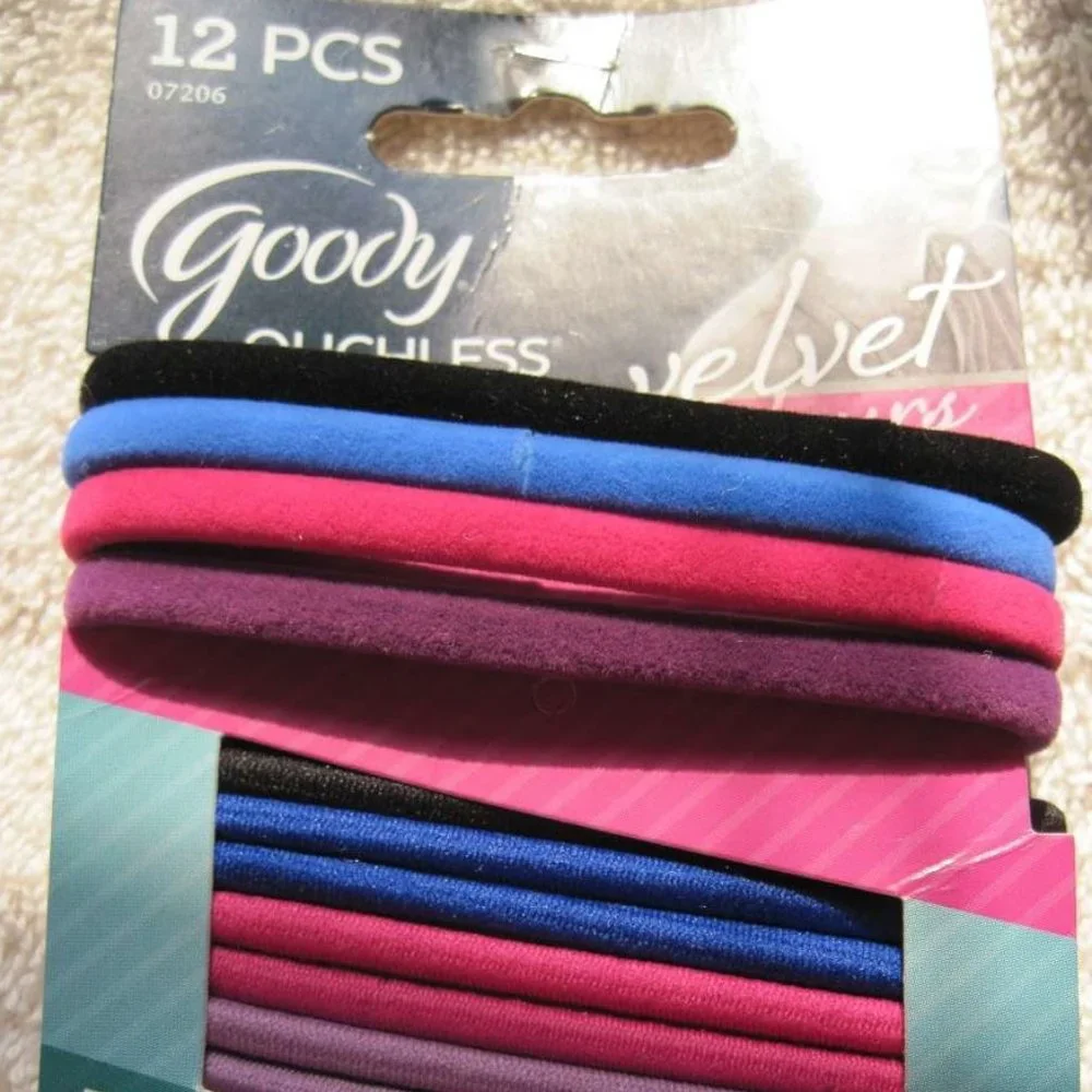 12 Goody Ouchless 4 Velvet Mixed Pack Elastic Hair Band Ponytailers Pink Purple